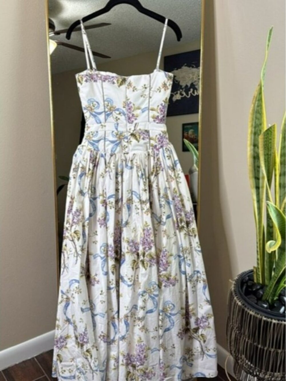 House of CB 'Ysabella' off white vintage ribbon print cotton midi sundress NWOT - Picture 7 of 7